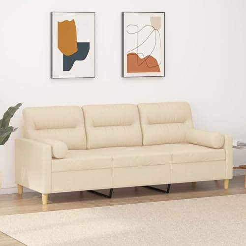 Cozynest 3-Sitzer-Sofa mit Zierkissen Creme 180 cm Stoff Liegesofa für Wohnzimmer, Polstersofa Sessel Relaxsofa Loungesofa Relaxcouch