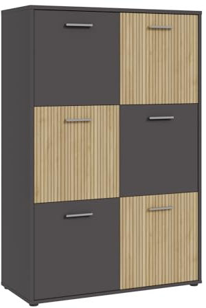 DEINE TANTE EMMA QDRK421-M875 Highboard Quadro 2 Universalkommode Sideboard Uni Wolfram grau/Lamela Eiche hell ca. 94 x 140 x 40 cm