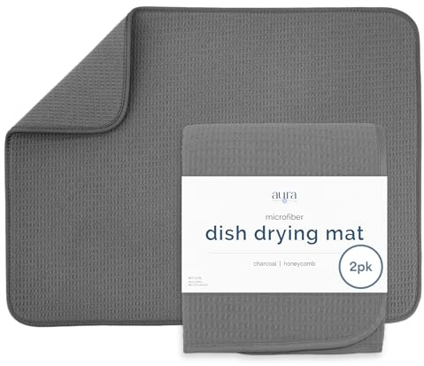 S&T INC. Tapete de secado de platos para cocina, absorbente, reversible XL, de microfibra, 18 x 24 pulgadas, gris carbón, paquete de 2