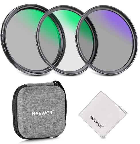 NEEWER 62mm UV/CPL/ND Objektiv Filter Set mit Hartschalenetui, vergütetes optisches Glas Zubehör& Aluminiumrahmen Ultraviolett Filter + Zirkular Polarisationsfilter(CPL) + Neutraldichte(ND4) Filter
