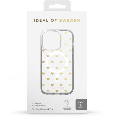 IDEAL OF SWEDEN Durchsichtige Handyhülle mit erhöhten Kanten, Magnetische Handyhülle kompatibel mit Magsafe iPhone-Hülle, für iPhone 14 Pro (Golden Hearts)