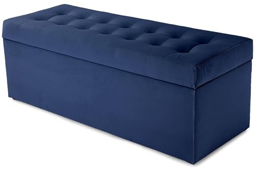 MG Design Polsterhocker 45 x 120 cm Marineblau mit großem Stauraum (ca. 140 L), bis 300 kg belastbar, weich mit dezentem Schimmer, pflegeleicht – Wohnbereich, Schlafraum & Flur