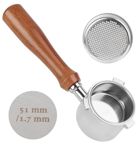 PTSBENCO Kaffeefilter 51mm mit Espresso Puck Screen, kompatibel mit La Specialista EC9335M, EC9155M, EC9355M, EC9665M, inklusive Edelstahl Siebträger-Filterkorb und Walnuss Holzgriff