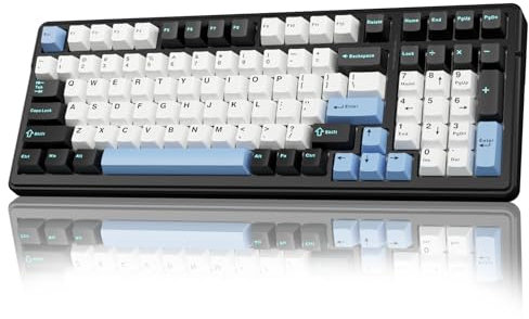 AULA F99 Mechanical Gaming Keyboard,BT5.0/2.4GHz/USB-C Hot Swappable Custom Keyboards with Five-Layer Padding,Pre-lubed Switches,8000mAh Battery,RGB Wireless Keyboard for PC/Tablet,Black&Blue