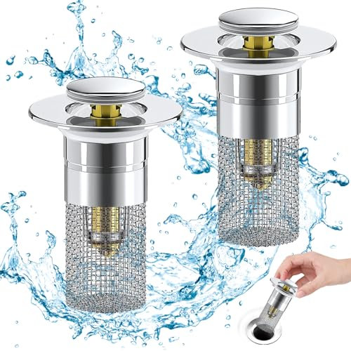Snarflun 2 Piezas Tapon Lavabo Universal, 34-40mm Tapon Fregadero,Tapón Lavabo Acero Inoxidable con Juntas de Silicona y Cesta Antiobstrucción para Lavabo Bañera Cocina y Baño