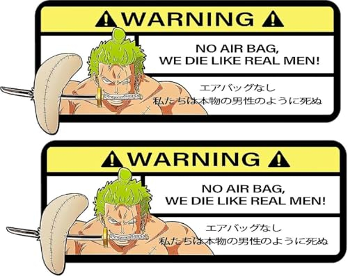 Pure Print Cut Anime Auto Aufkleber 2 Stück - AIRBAG Warning Schwertkämpfer Sticker - Zorro Design 7x3 cm - Lustig & Stylisch für jedes Auto