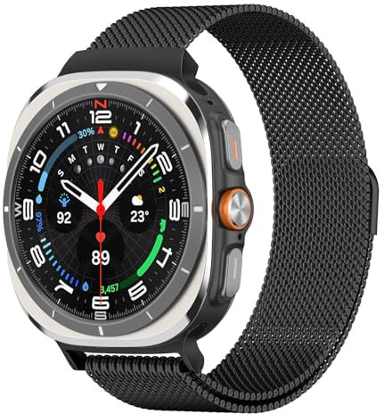 Astorgos Cinturino in Metallo Compatibile con Samsung Galaxy Watch Ultra 47mm (2025/2024) per Uomo Donna, Cinturino Magnetico a Maglia Milanese in Acciaio Inossidabile, Nero