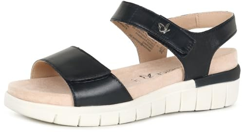 CAPRICE Comfort Damen Sandalen flach aus Leder mit Klettverschluss, Blau (Ocean Nappa), 36 EU