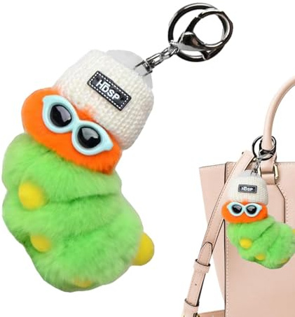 Raupe Schlüsselanhänger | Pompom Raupe Schlüsselanhänger mit Sonnenbrille und Winter-Strickmütze – Anti-Verlust-süßer Schlüsselanhänger, Cartoon-Plüschpuppen-Anhänger für Tasche, Geldbörse