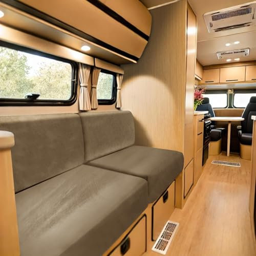 SYLC Samt Bezüge Für Wohnwagenpolster, rutschfeste Wohnmobil Sitzbezüge Mit 2 Cord, Sofa Sitzkissenbezug Für Schonbezug Wohnwagen Polster (Sand,Square M)