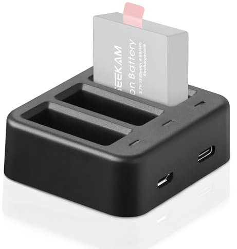 GEEKAM Cargador de batería para cámara de acción, 3 Canales Cargador Compatible con AKASO EK7000/Campark/Crosstour/APEMAN/EKEN/COOAU/Apexcam/SJ4000/PG1050/PG900/S009R cámara Deportiva