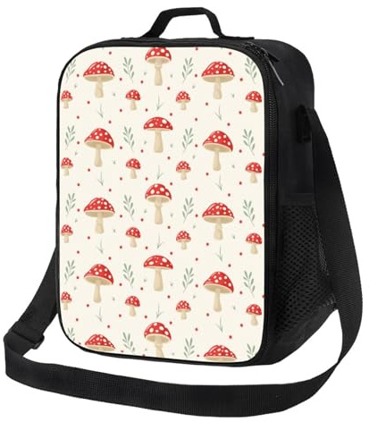 Borsa termica per il pranzo per donne e uomini, da lavoro, con funghi piatti per adulti, per donne e uomini, morbida borsa termica isolata, piccola borsa per il pranzo con tracolla regolabile