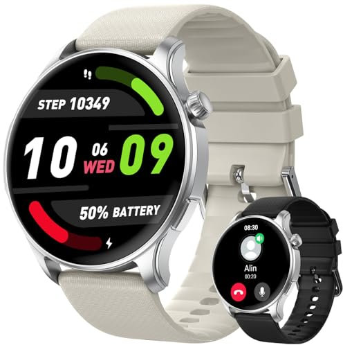 Smartwatch Herren Damen Fitnessuhr Armbanduhr: Fitness tracker mit Telefonfunktion Anruf Wasserdicht Smart Watch mit Herzfrequenz Schlafmonitor Schrittzähler Uhren Sportuhr für Android iOS Silber55