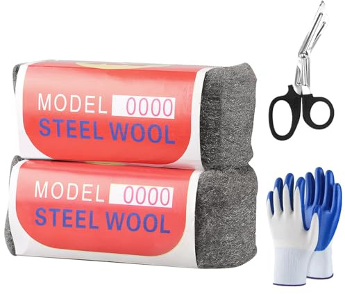 Stahlwolle, 2 Rollen 0000 Stahlwolle, Schneidbar Stahlwolles, Reinigung von Kunststoffjalousien, Zum Füllen von Löchern und Rissen in Wänden, mit Schere und Handschuhe, für Reinigen und Polieren