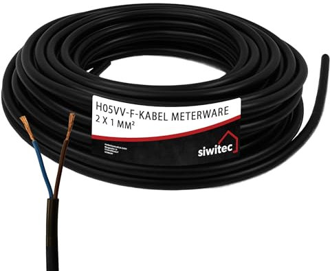 siwitec H05VV-F - Cavo 2 x 1 mm², 300/500 V, 8 m, PVC, diametro esterno 6,4 mm, tubo flessibile, sollecitazioni meccaniche medie, cavo per dispositivi elettrici