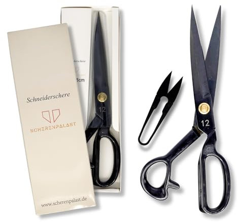 Scherenpalast Große Schneiderschere 30,5 cm – Profi Nähschere & Stoffschere aus rostfreiem Edelstahl – scharf & ergonomisch mit Fadenschneider, Daumenauflage & Geschenkbox – Nähzubehör