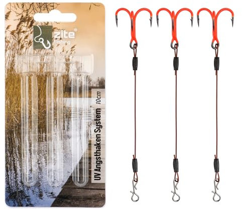 Zite Fishing Angsthaken Stinger System Hecht S, M und L | UV-Aktive Drillinge System Raubfischangeln für Gummiköder | Schnellwechsel Clips & Einfaches Einhängen | Fertigmontage Gummifischsystem (L)