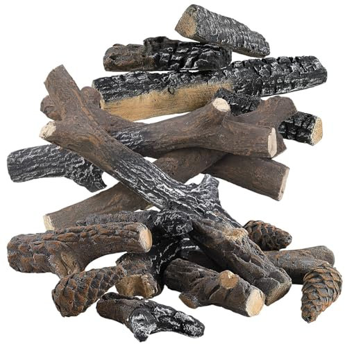 Carlo Milano Deko Ethanol Kamin: 18-TLG. Deko-Set für Bioethanol-Öfen: Holzscheite, Äste und Tannenzapf (Hölzer Ethanol Kamin, Künstliches Holz für, Tischkamin)