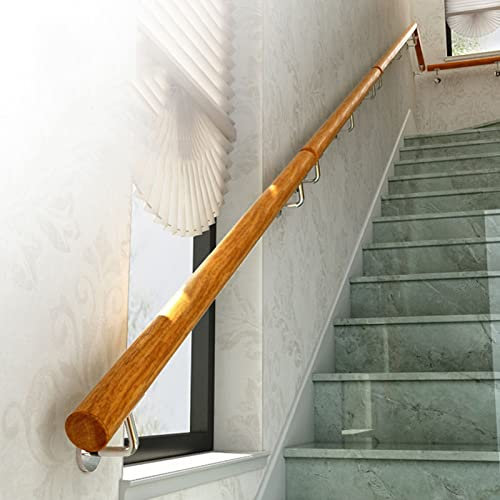 Pasamanos redondos de madera para escaleras de interior, barandilla de madera, kit de soporte de barandilla de 110 cm de longitud