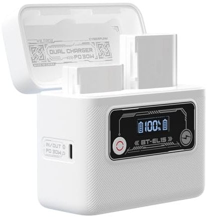 VILTROX EN-EL15 Camera Battery Charger & Power Bank, 5500mAh 30W USB-C Bi-Directional Fast Charging, Compatible for Nikon ZFC Z30 Z50 Z5 Z6 Z6II Z7 Z7II Z8 Z9