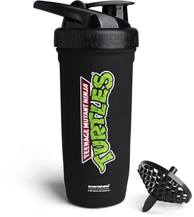 Smartshake TMNT Reforce Stainless Steel Protein Shaker Bottle 900 ml | 30 oz - Leakproof Screw-on Lid - BPA Free – Unisex - Non Insulated - New Black