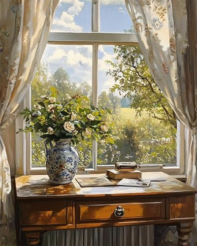 ANSIWEIGO Set di pittura a olio digitale fai da te, per adulti, scrivania sotto la finestra, set di pittura a olio per principianti, decorazione della casa, regalo creativo per la fidanzata, 16 x 20