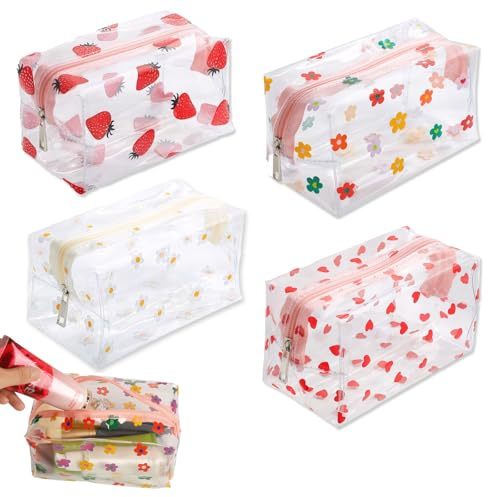 LDBKLGHJ Kulturbeutel Transparent wasserdichte 4er Set Kosmetiktasche, PVC Flugzeugtasche, durchsichtiger Make-up Bag, Reise Waschtasche, für Damen und Herren
