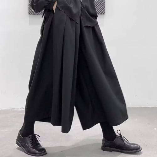 Pantalon Hakama décontracté de style gothique pour homme, coupe ample, coupe courte, jambes larges, pour un usage quotidien et les vacances (taille L, noir)
