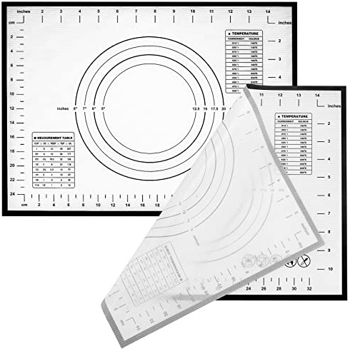2 Pcs Large Silicone Baking Mats, Pastry Rolling Mats Sheets for Rolling Dough with Measurements, 11.8x15.7 inch Non Stick Silicone Reusable Dough Kneading Mats for Cake/Pizza/Fondant Mat