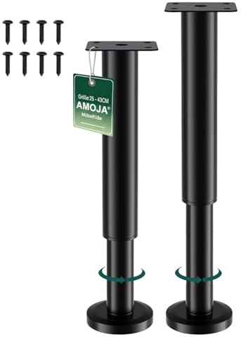 AMOJA 2 Stück Möbelfüße Verstellbar 25-43cm, Metall-Ersatzfüße für Möbel | Möbelbeine mit Gummi-Antirutsch-Pads, Tragkraft bis 450 kg, passend für Betten, Sofas, Schränke, Badezimmerschränke &Tisch