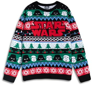 Star Wars Stormtroopers Darth Vader Multicoloured Logo Christmas Jumper | Long Sleeve Crew Neck for Christmas Celebrations | Festive Men's Apparel Merch