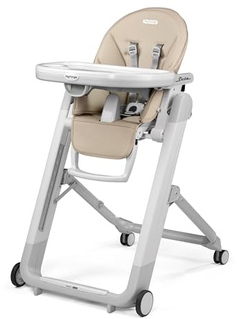 PEG Siesta Follow Me Hochstuhl ab Geburt, Neigbar mit Liegefunktion, Doppelttablett, 9 Höhenstufen, 4 Räder, Faltbar und Kompakt, 0-3 Jahre (0-15 kg), Astral