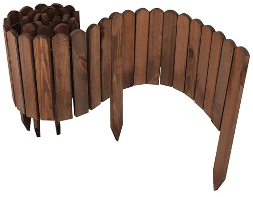 Aquagart Holz Rollzaun Beeteinfassung für klare Beet-& Rasenabgrenzungen I Flexible Beetumrandung für runde & eckige Formen I Rasenkante für Wege, Gartenflächen & Deko (Braun, 20cm)