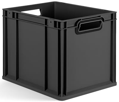 aidB Eurobox NextGen 2.0 Cycle - 400x300x320mm – 30L Aufbewahrungsbox aus recyceltem Material - Stapelbare Lagerbox in Anthrazit – offene Griffe - Industriequalität - inkl. ColorClips in Schwarz