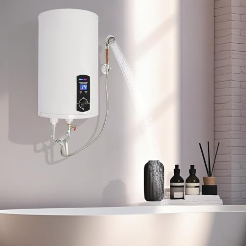 meiliwmlo 2000W Elektrischer Tank-Wassererhitzer Dusche Warmwasserbereiter Elektro Boiler Wasserboiler mit Wasserhahn und Handbrause G1/2 220V 0,7MPa 25–75°C für Küchen Toiletten Badezimmer usw (30L)