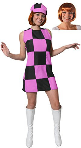 ILOVEFANCYDRESS Womens Checkered Pink and Black 60'S Party Girl Dress with Ginger BOB Wig (XX-Large)