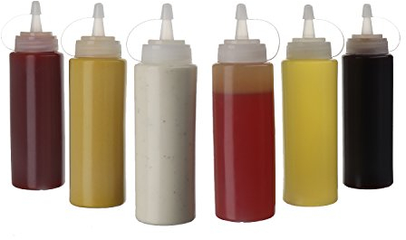 Oaklyn (6er-Packung 8-oz-Plastik-Squirt-Gewürz-Squeeze Flaschen mit Drehdeckeldeckeln – Top Mayo Hot Sauces Olivenöl Ketchup-Senf-Spender – Bulk Clear BPA-freies BBQ-Gewürz-Set