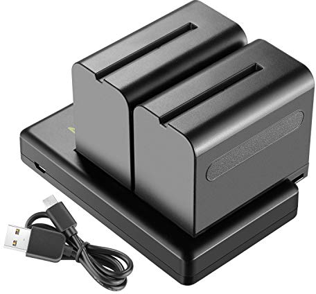 NEEWER 2er-Pack 6600mAh Li-Ionen-Ersatzakku mit USB-Ladegerät, kompatibel mit Sony NP-F970 F960 F950 F770 F750 F570 F550, Handycams und NEEWER LED-Licht, Monitor, motorisiertem Slider