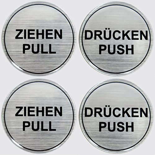BIKE-label Aufkleber 3D Hinweisschilder Alu gebürstet Ziehen Pull Drücken Push 4er Set 900020-D2