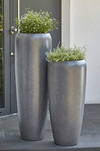 Moderne & Hochwertige Pflanzvase/Pflanzkübel – Klein: 75cm - Dunkelgrau - Fiberglas - Mit Einsatz – Indoor & Outdoor – Wetterbeständig & Frostsicher – Blumenkübel/Pflanzgefäß/Vase/Kübel