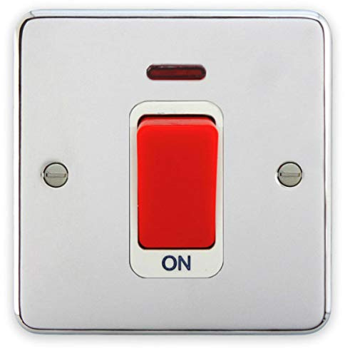 Deta 1924CHW Double Pole Switch 45 Amp 1 Gang Polished Chrome/White Insert