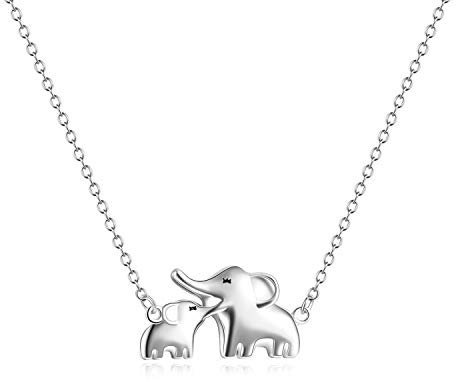 YFN Halskette für Mütter, Geschenke von Tochter, Elefant, Geschenk für Frauen, Sterlingsilber, Glücksbringer, Elefantenschmuck für Frauen, Mama, Sterling Silber, Zirkonia