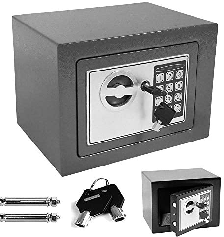 Coffre-fort d'armoire, boîte de sécurité à chiffres, rangement pratique, verrouillage sécurisé, boîte de sécurité électrique murale au sol, serrure à code PIN à 2 clés (4,6 L, gris)