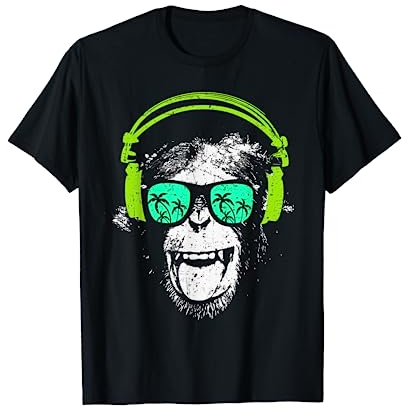 Monkey DJ mit Kopfhörer und Sonnenbrille Geschenkidee, Kurzarm , T-Shirt