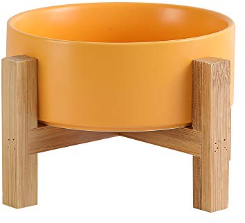 Yellow Ceramic Elevated Raised Cat Bowl,Cat Food Dish with Stand, Raised Cat Food or Water Bowl Anti Vomiting,Pet Bowl with Anti Slip Rubber pad,Stress Free for Cats and Small Dogs(400ML/13.5OZ)
