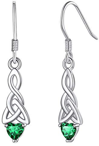 Silvora Birthstone Heart Earrings Sterling Silver Jewellery Ladies Green Drop Earrings for Women Emerald