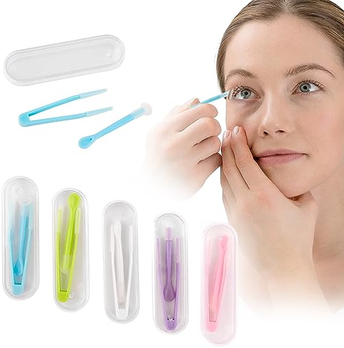 AUEAR, 5Pcs Portable Mini Travel Contact Lens Stick Tool Case Set with Plastic Clear Cases