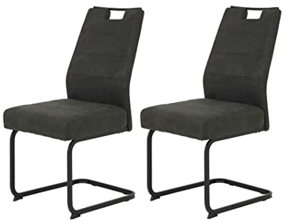 Hela Tische, 2er Set Schwingstuhl Kerstin XL-Breite, Microfaser Anthrazit, Vierkantgestell Schwarz, Komfortsitz Federkorb, 140kg belastbar