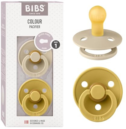 BIBS Colour Schnuller 2er-Pack, BPA-frei, Kirschform Nippel. Naturkautschuk/Latex, Hergestellt in Dänemark. Größe 1 | 0+ Monate | 2-Pack, Vanilla/Mustard