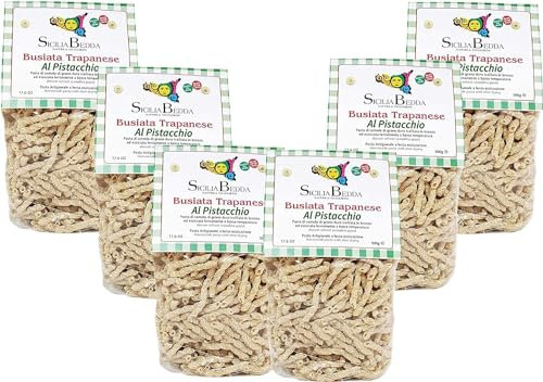 Sicilia Bedda - Pasta Siciliana Trafilata in Bronzo - Busiate Siciliane e Anelletti alla Palermitana - 6 Confezioni da 500 Gr (Busiata Trapanese al Pistacchio)